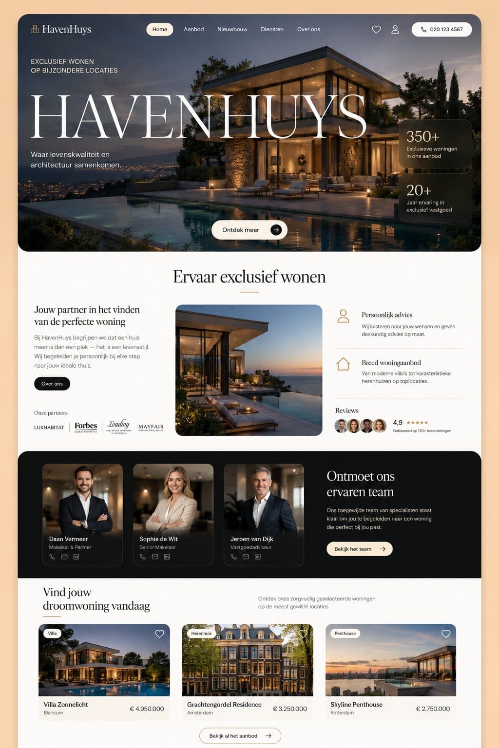 Voorbeeldconcept HavenHuys, een makelaarswebsite